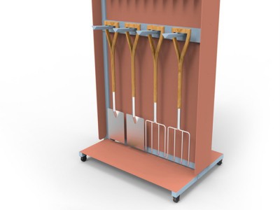 定做金属园艺铲子展示架 不锈钢折叠铲超市货架 双面手动工具展架