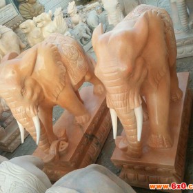 石雕汉白玉大象招财大象晚霞红小象风水石象家居装饰