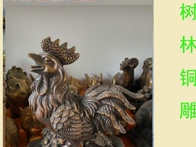 招财铜雕鸡摆件 纯铜福公鸡家居饰品