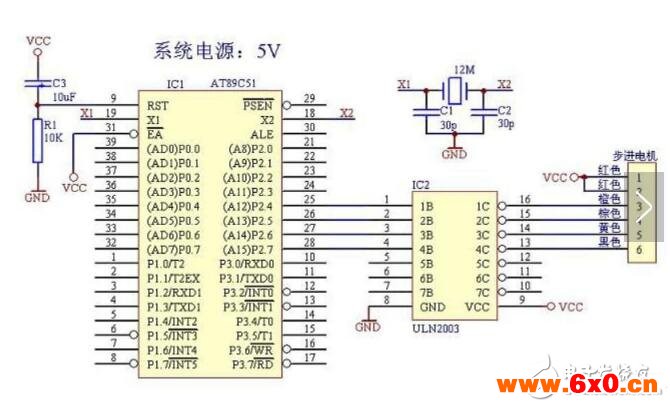 51单片机ULN2003驱动步进电机的典型应用电路图