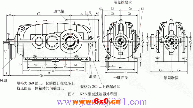 KZA型圆柱齿轮减速器的外形及安装尺寸