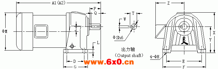 CH型卧式单相--三相齿轮减速马达的外型尺寸图