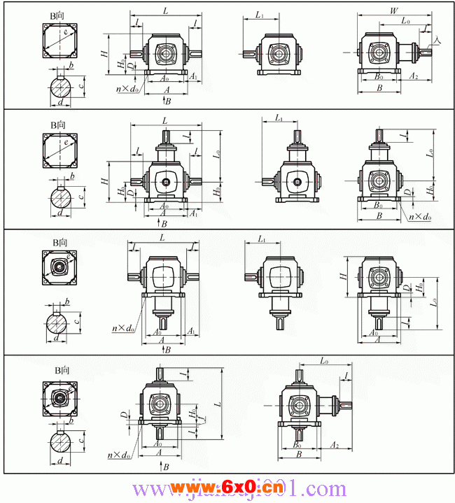 TC2、TC4、TC6、TC7、TC8、TC10、TC12、十字螺旋锥齿轮换向减速器安装尺寸