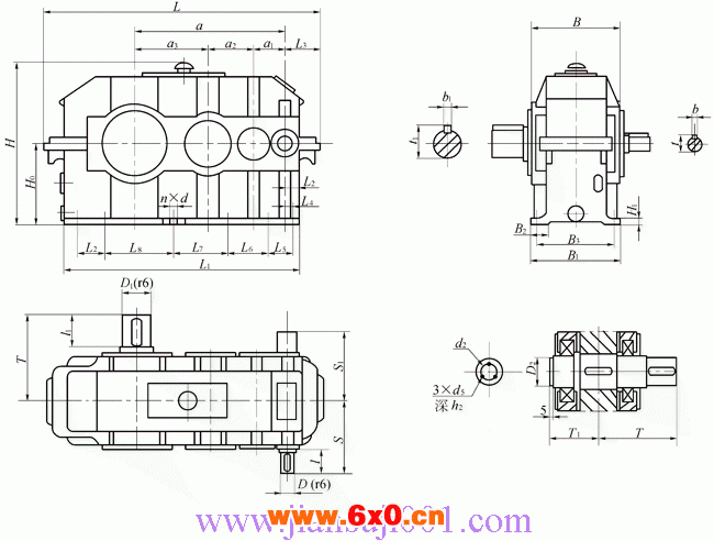 JPT型渐开线圆柱齿轮减速器型式及尺寸（JB/T10244-2001）