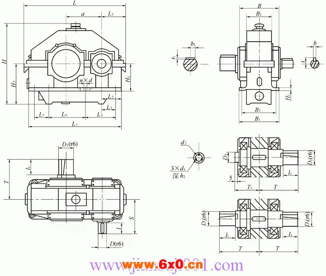 JPT型渐开线圆柱齿轮减速器型式及尺寸（JB/T10244-2001）