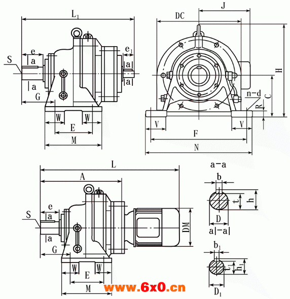 BWE、BWED型上海变速机械厂标准行星摆线针轮减速机外形及安装尺寸