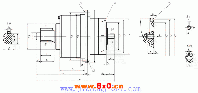 2K-H……型悬浮均载行星齿轮减速机外形及安装尺寸