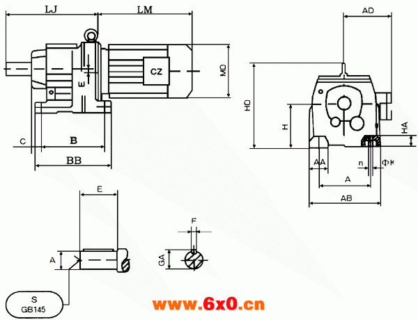 CZR17……齿轮减速电机安装及外形尺寸