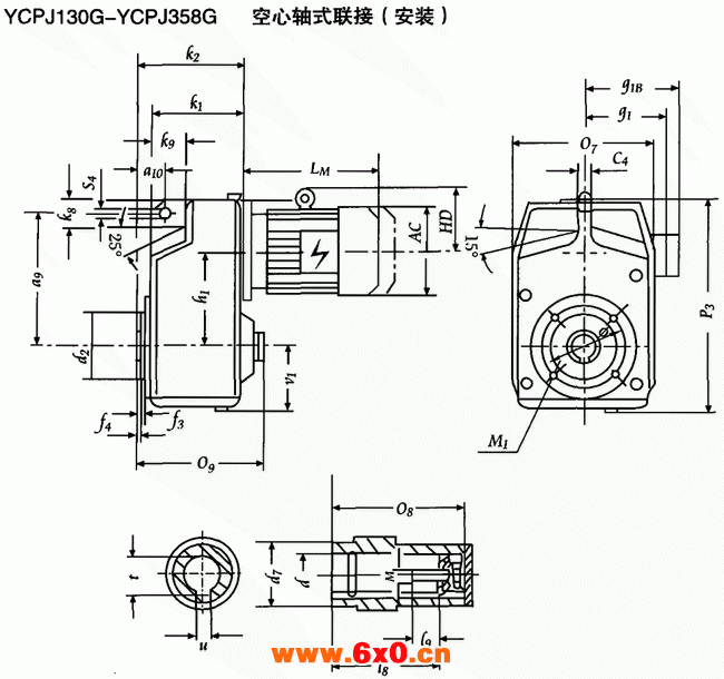 YCPJ130G-YCPJ358G 空心轴式联接安装及外形尺寸