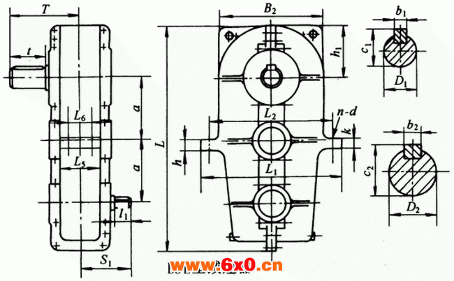 BJL125、BJL145、BJL175、BJL215、BJL255、BJL300、BJL350、BJL400型三环减速机外形及安装尺寸 