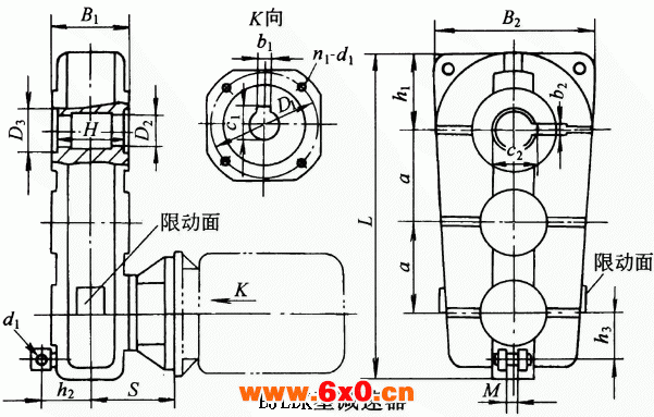 BJLDK125、BJLDK145、BJLDK175、BJLDK215型三环减速机外形及安装尺寸