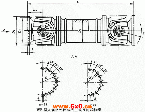 WF型大规格无伸缩法兰式万向联轴器（JB/T5513-91）