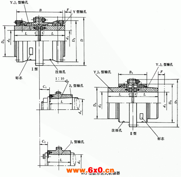 WG型鼓形齿式联轴器外形及安装尺寸(JB/ZQ4186-97)