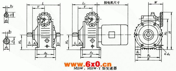 MBW、MBW-Y型变速器主要尺寸