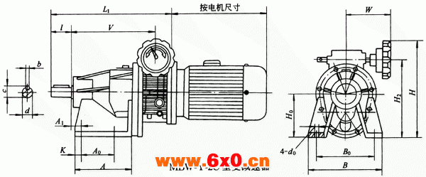 MBW-Y-2C型变减速器主要尺寸Q/ZTB01-2001