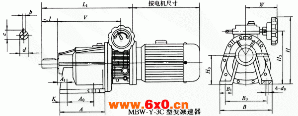 MBW-Y-3C型变减速器主要尺寸Q/ZTB01-2001
