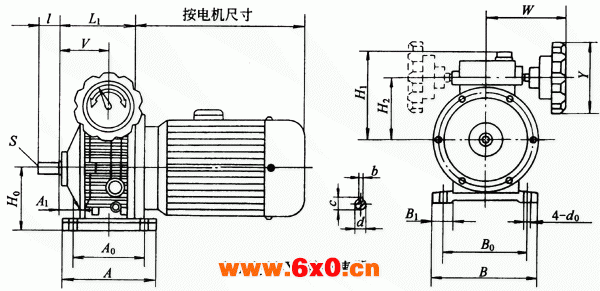 MBQW-Y型变速器主要尺寸Q/ZTB01-2001