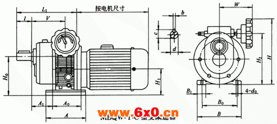 MBQW-Y-C型变减速器主要尺寸Q/ZTB01-2001
