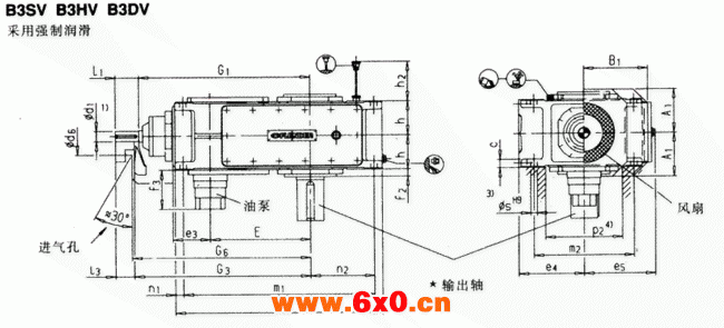 直交轴齿轮箱三级传动立式安装（B3.V）