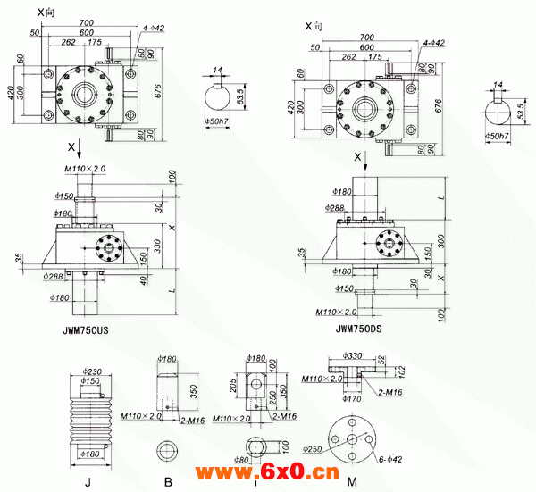 JWM750丝杠升降机外形尺寸表