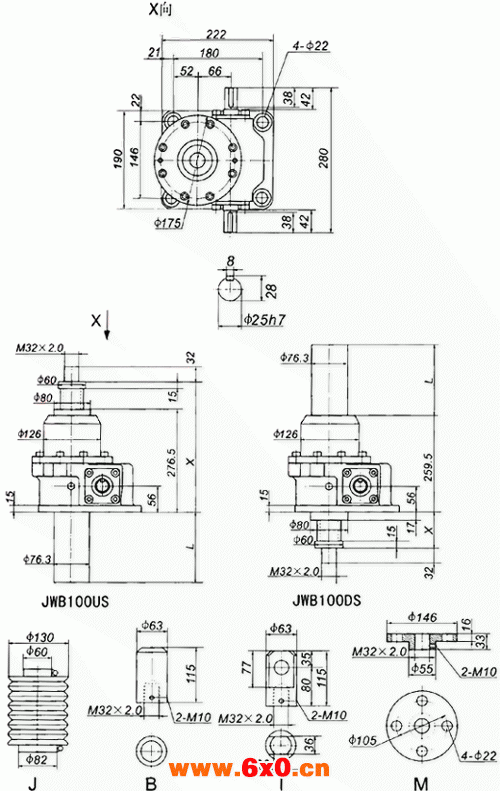 JWB100丝杠升降机外形尺寸表
