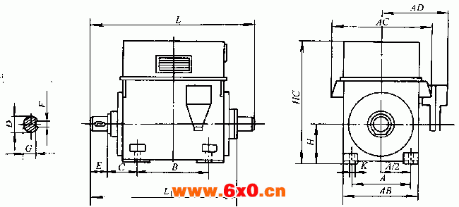 YK系列高速低噪声三相异步电动机外形及安装尺寸（H355～400mm）