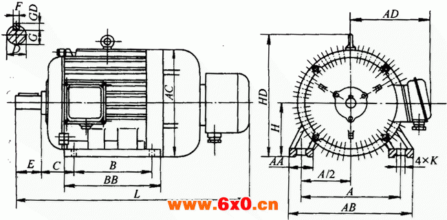 YR系列（IP44）三相异步电动机外形尺寸（H132～355mm）