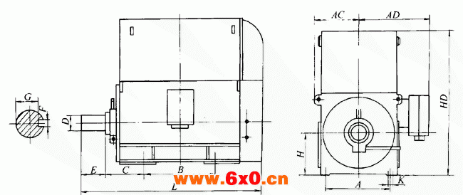 YD、YDKK、YDKS风机、水泵用三相异步电动机外形及安装尺寸(6kV)