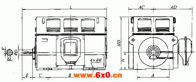 YD、YDKK、YDKS风机、水泵用三相异步电动机外形及安装尺寸（6kV）