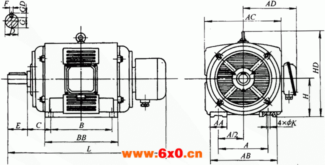 YR系列（IP23）三相异步电动机外形及尺寸（H160～280mm）