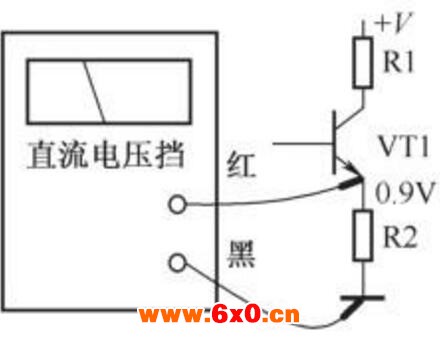 万用表直流电压挡测量三极管发射极直流电压方法示意图.jpg