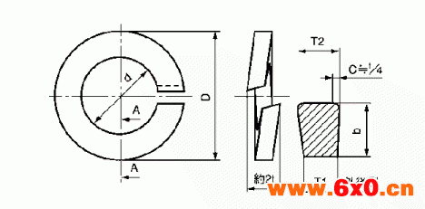 弹簧垫圈2号图的尺寸和形状