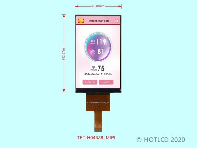 4.3寸MIPI接口TFT竖屏|480*800分辨率