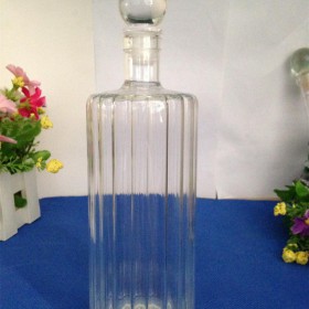 竖条纹造型玻璃工艺酒瓶吹制横纹造型玻璃酒瓶手工玻璃酒瓶