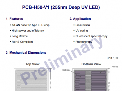 PW255nmPCB-H50-V1深紫外UVC芯片80mW
