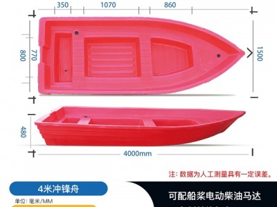 四川资阳4米冲锋舟 双层加厚塑料渔