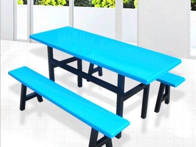玻璃钢食堂餐桌椅 蓝色板面 让餐桌