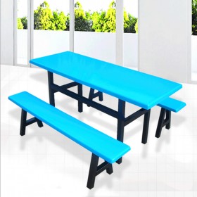 玻璃钢食堂餐桌椅 蓝色板面 让餐桌椅看起来更美观